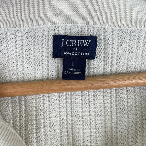 J.Crew Mens Cream Ribbed Cotton Short Sleeve Sweater Boho Polo BY969 Fits SMALL - Picture 4 of 9